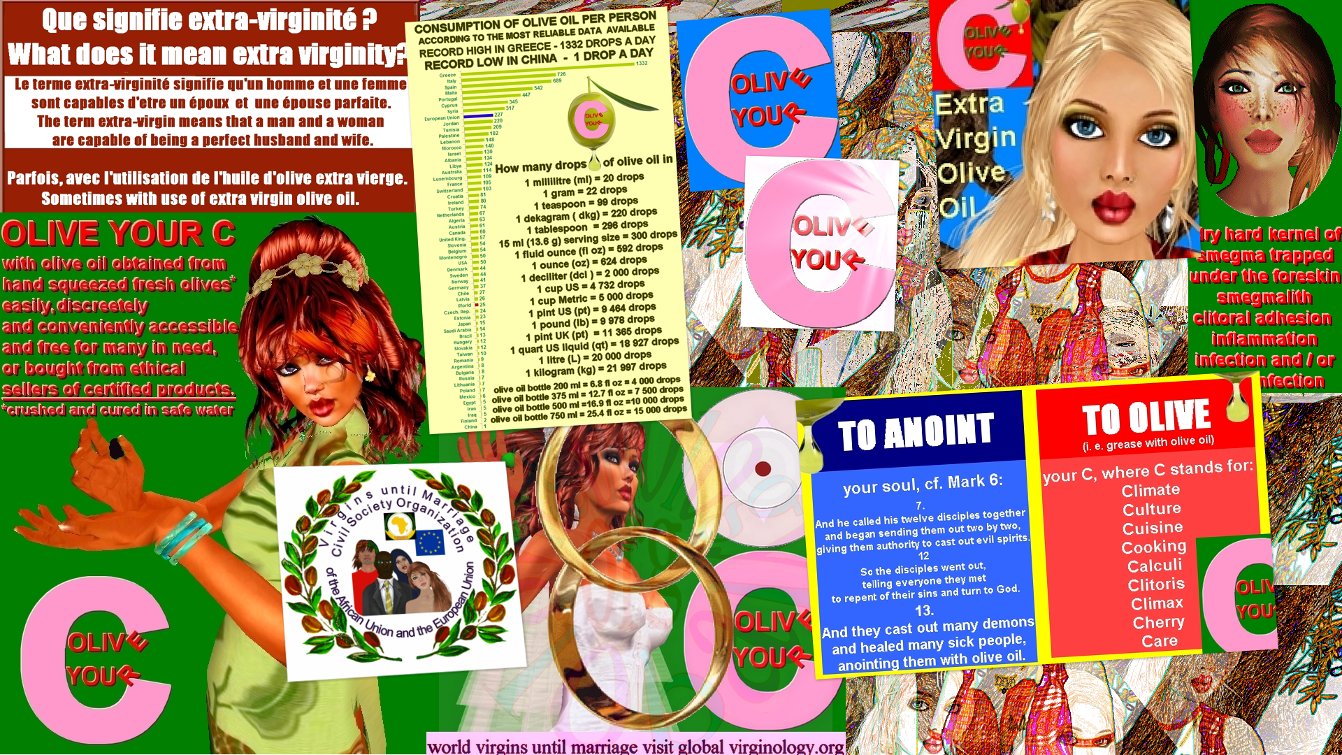 A collage about how you should olive your C with fresh olive oil.