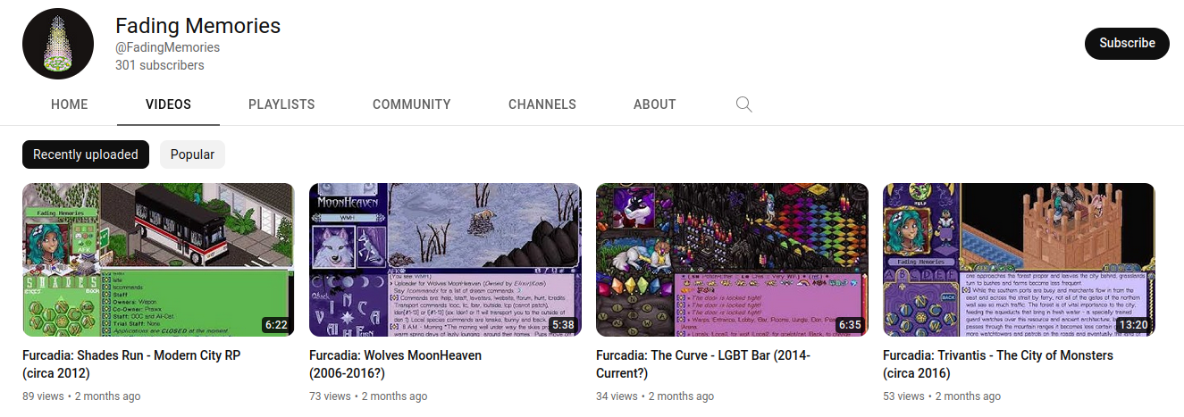 A screenshot of the Fading Memories YouTube account.