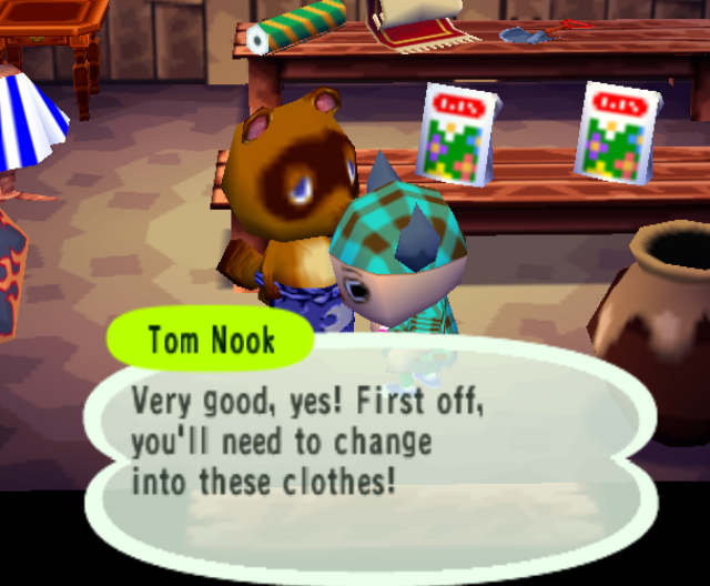 Tom Nook says I will have to change into the company work uniform.